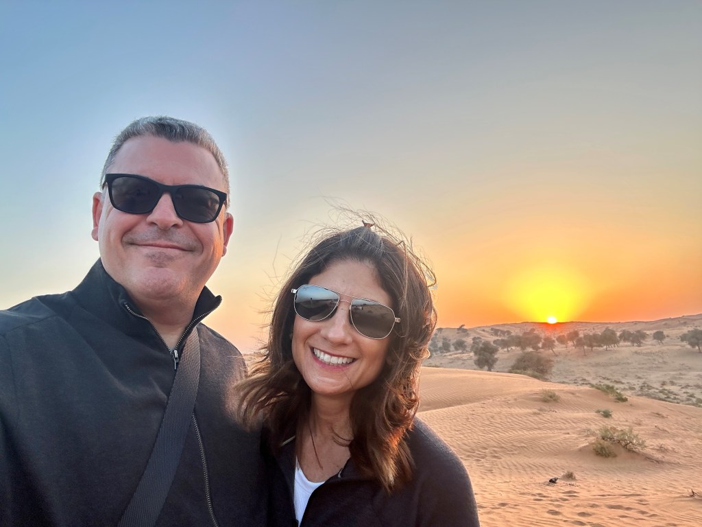 Ritz Carlton Al Khaimah Al Wadi Desert Sunset view with guests 