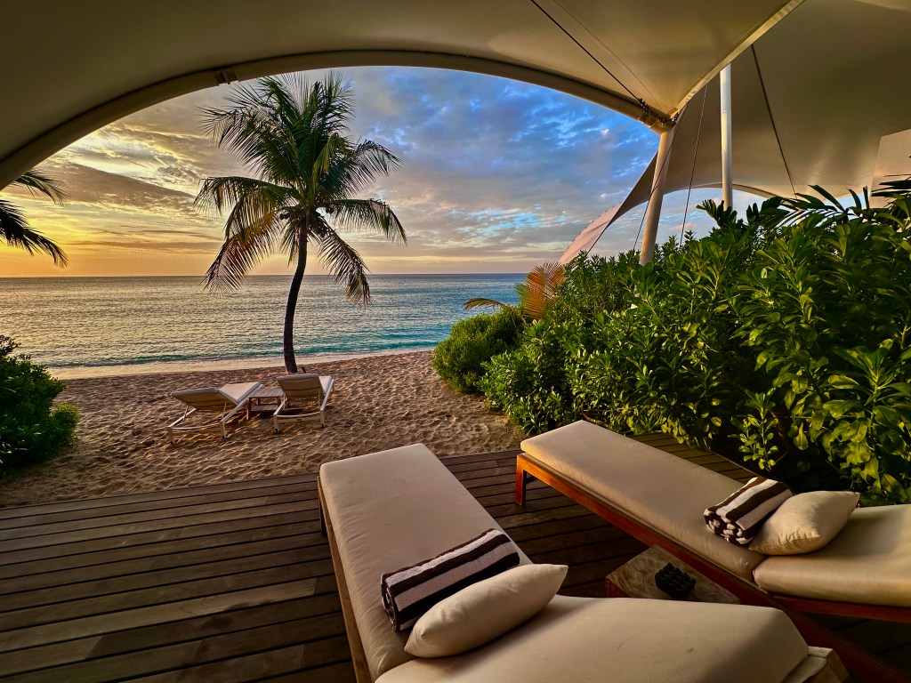 Sunset view from Beach Front Bungalow at Silversands Beach House Grenada