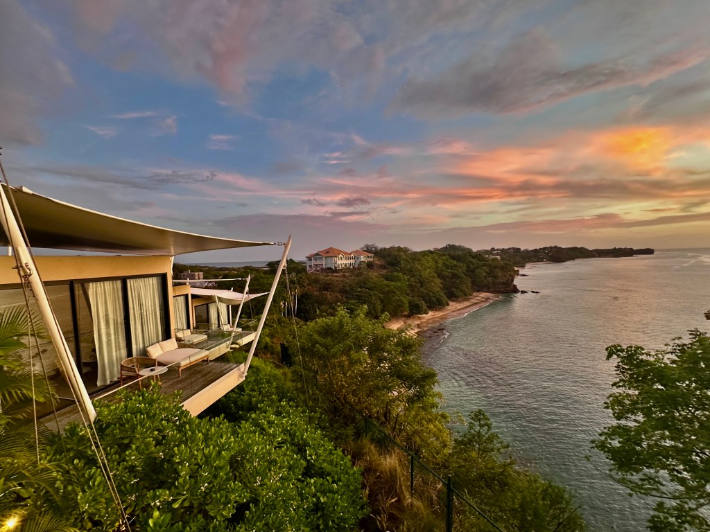 Sunset view from Ocean View Room at Silversands Beach House Grenada